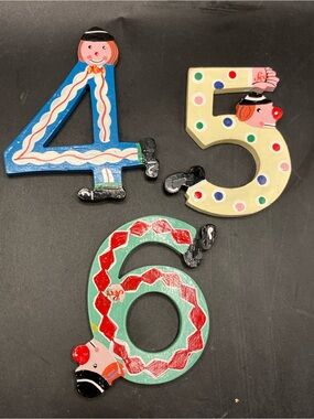 Vintage Sevi Hand-Painted Wooden Clown Numbers  4 5 6/9 Decorative Wall Decor